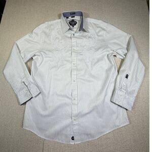 Roar Mens 2XL White Embroidered Button Front Shirt Long Sleeve Textured Casual
